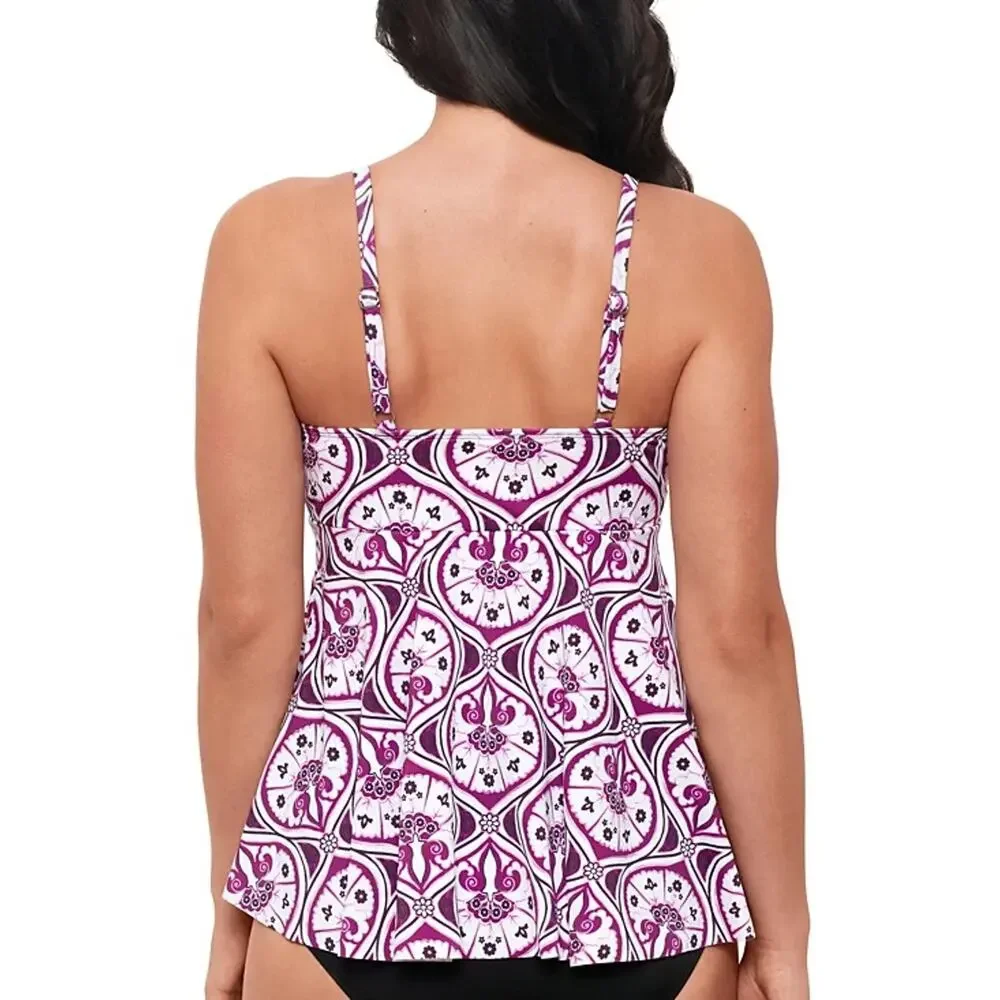Swim Solutions Women's Plus Tiletale V-Neck Tankini Top In Magenta Multi - Picture 2 of 5